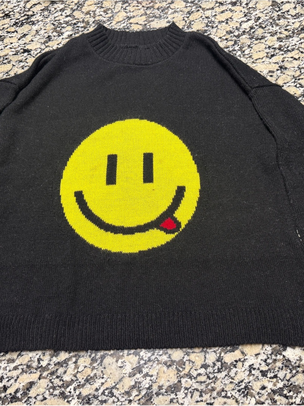 Black women’s  Crewneck Sweater with Yellow Smiley Face size M